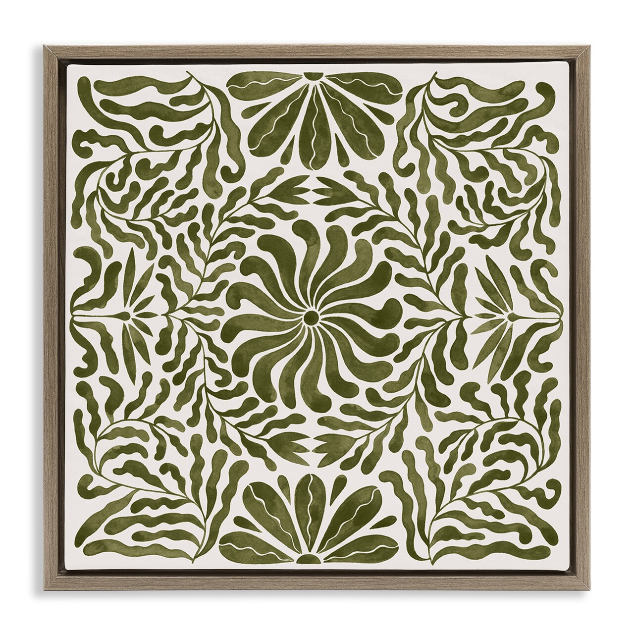 Stupell Industries Symmetric Flower Pattern Framed Floater Canvas Wall Art Design by Grace Popp